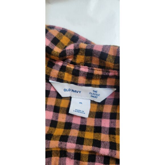 Old Navy Patterned Flannel Classic Shirt Women's Sz XL in Pink/Black/Orange Chec - Picture 5 of 6